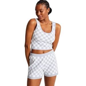 State of Day Checkered Loungewear Bralette Short Set, Gray, Women's Large, NWT